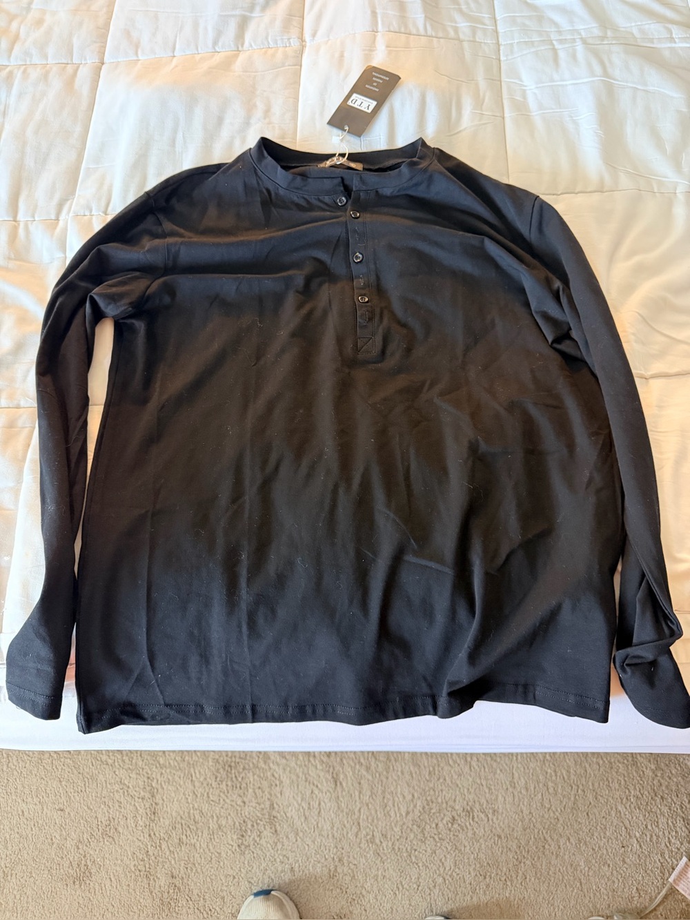 Classic Black Long-Sleeve Henley Shirt